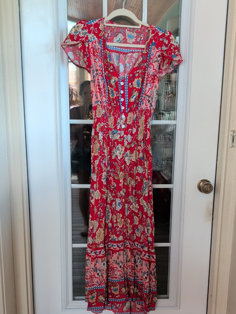 Red Floral Boho Maxi Dress Size Small